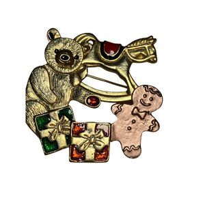 Teddy Bear Rocking Horse Gingerbread Man Christmas Wreath Pin